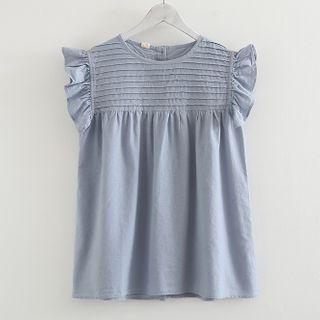 Sleeveless Frill Trim Buttoned Blouse