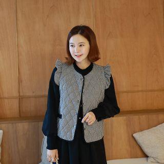 Snap-button Frilly Check Vest