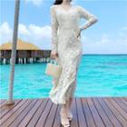 Lace V-neck Long-sleeve Slim-fit Dress