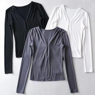 Deep V-neck Half-zip Top