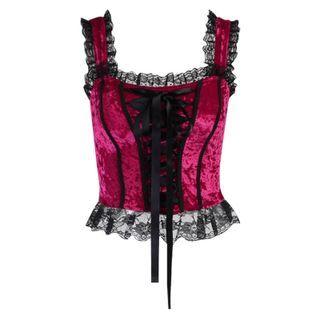 Lace Up Lace Trim Camisole Top