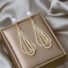 Faux Pearl Rhinestone Fringed Earring E2867 - 1 Pair - Gold - One Size