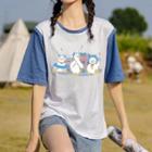 Short-sleeve Mock Two-piece Duck Print T-shirt