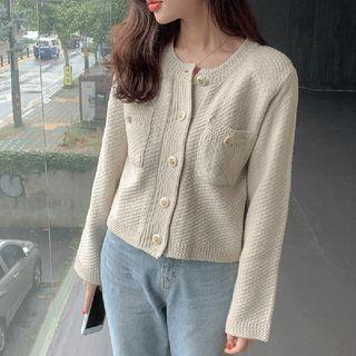 Long-sleeve Plain Knit Top Almond - One Size