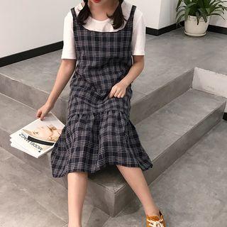 Plaid Ruffle Hem Strappy A-line Dress