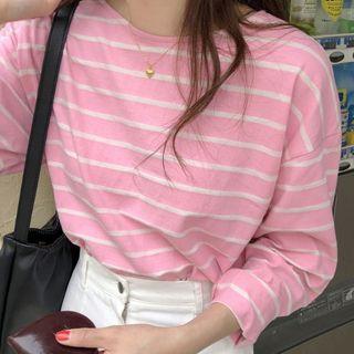 Long-sleeve Striped T-shirt Strawberry - One Size