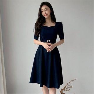 Sweetheart-neck A-line Dress With Belt