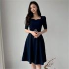 Sweetheart-neck A-line Dress With Belt