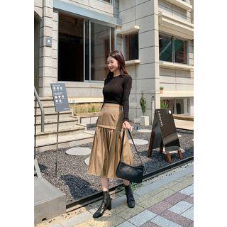 Yoke Pleat Midi Skirt