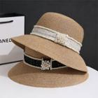 Faux Pearl Belt Foldable Straw Sun Hat