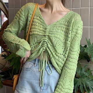 Crochet Knit Drawstring Sweater