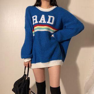 Letter Applique Sweater Blue - One Size