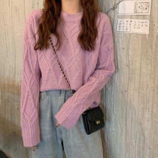 Plain Crewneck Cropped Cable Knit Sweater