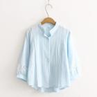 Crochet Lace Insert Long-sleeve Stand Collar Shirt