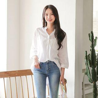 3/4-sleeve Half-placket Pocket-front Top