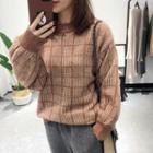 Check Puff-sleeve Sweater