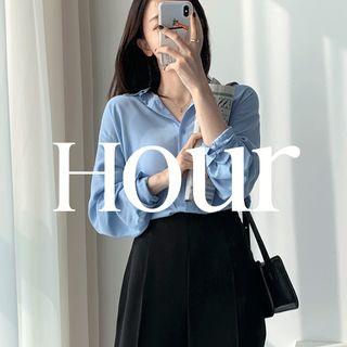 Drop-shoulder Plain Shirt Sky Blue - One Size