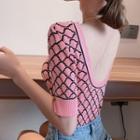 Short-sleeve Jacquard Knit Top Pink - One Size