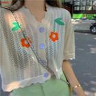 Short-sleeve Floral Knit Top / Mini Skirt