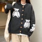 Bear Printed Knit Cardigan