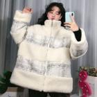 Fleece Panel Plaid Zip Jacket Off-white - One Size