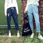 Embroidered Tie-waist Loose-fit Straight Denim Jeans