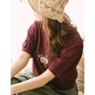 Lace-sleeve Flower Embroidery T-shirt
