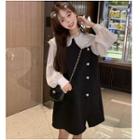 Ruffle Trim Mock Two Piece Long-sleeve Dress