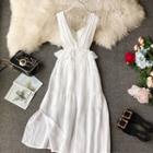 Ruffle-detail V-neck Open-back A-line Dress