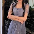 V-neck Sequined Mesh Dress