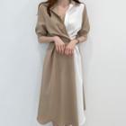Short-sleeve Two-tone Plain Dress