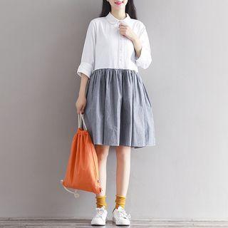 Striped Panel A-line Shirtdress
