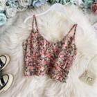 V-neck Ruched Floral Print Cropped Camisole