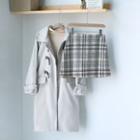 Toggle Coat / Mock Neck Long-sleeve T-shirt / Plaid A-line Skirt