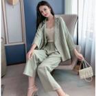 Set: 3/4-sleeve Double Breasted Blazer + Dress Pants