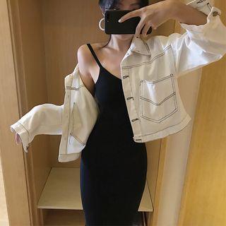 Denim Long-sleeve Jacket / Spaghetti Strap Dress