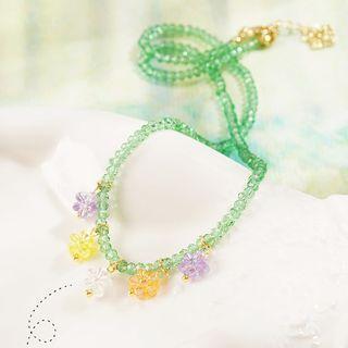 Floral Bead Necklace Xl517 - Green & Purple & Orange & Yellow - One Size