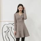 Notched-lapel Double-breasted Knit Dress