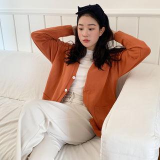 Colored Dual-pocket Loose-fit Cardigan