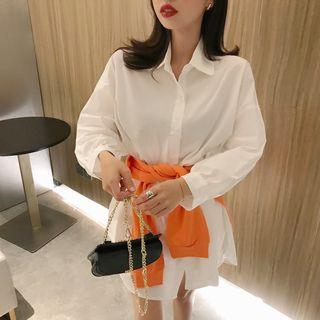 Plain 3/4 Sleeve Long Shirt White - Shirt - One Size