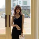 Round-neck Sleeveless Long Dress Black - One Size