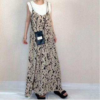 Print Maxi A-line Overall Dress Almond & Black - One Size
