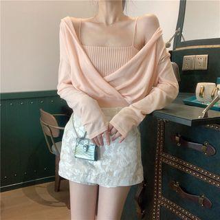 Ribbed Camisole / V-neck Knit Cardigan