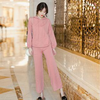 Set: Plain Hoodie + Wide-leg Pants