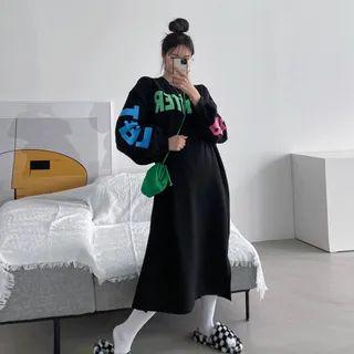 Drop-shoulder Letter Sweatshirt Dress