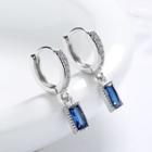 Cz Gemstone Drop Earring 1 Pair - Blue Gemstone - Silver - One Size