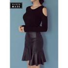 Cutout-shoulder Slim-fit Rib-knit Top