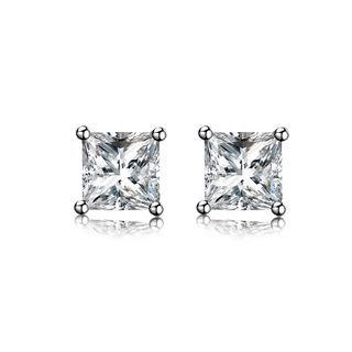 925 Sterling Silver Sparkling Simple Elegant Fashion Luxury Princess Cut Sqaure Studs And Earrings With Cubic Zircon Silver - One Size