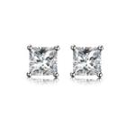 925 Sterling Silver Sparkling Simple Elegant Fashion Luxury Princess Cut Sqaure Studs And Earrings With Cubic Zircon Silver - One Size