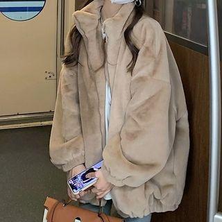 Drop-shoulder Zip Jacket Coffee - One Size